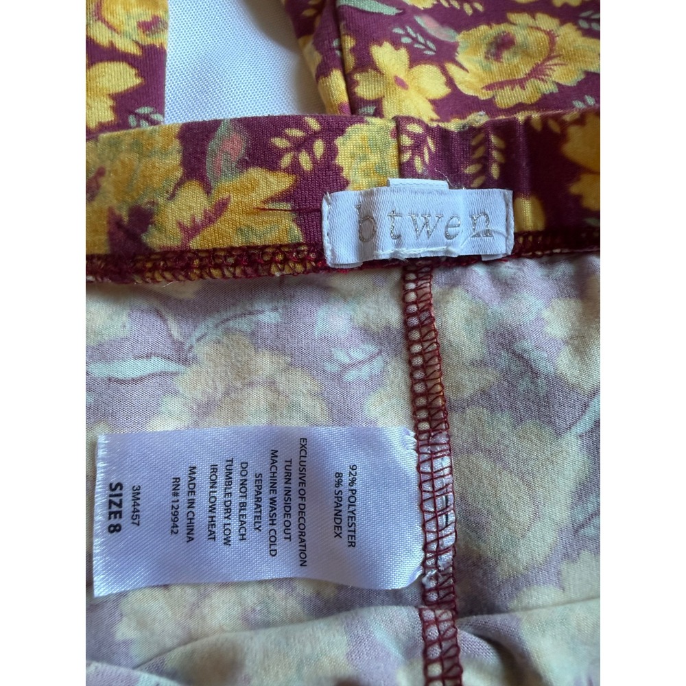 Btwen Girls Floral Bell Bottom Leggings Burgundy Yellow Flare Pants Size 8 - Picture 3 of 4